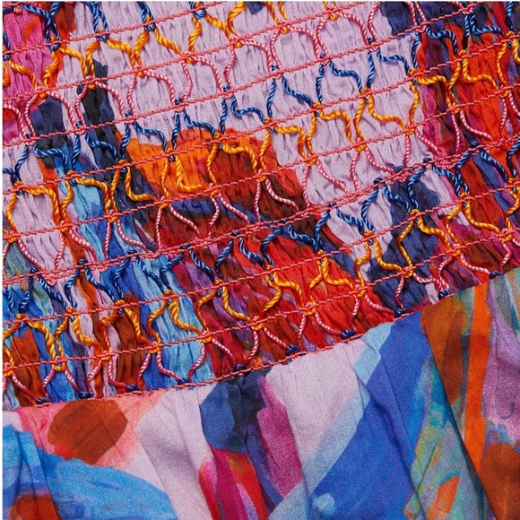 FARM Rio Colored Bananas Smocked Midi Dress Size Small - Picture 11 of 12